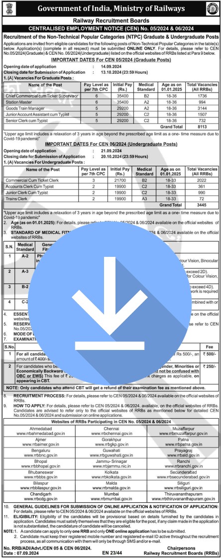 rrb notification 2024 ntpc vacancy 11558